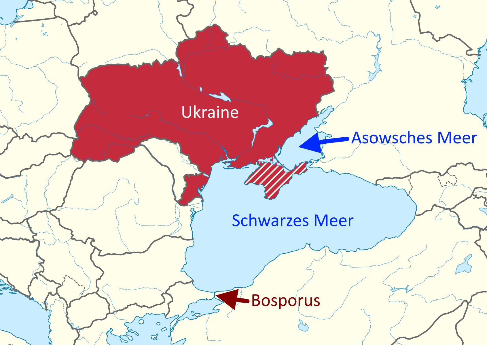 Die Ukraine teilt das Schwarze Meer und das Asowsche Meer mit zahlreichen Anreinerstaaten, darunter auch Russland.